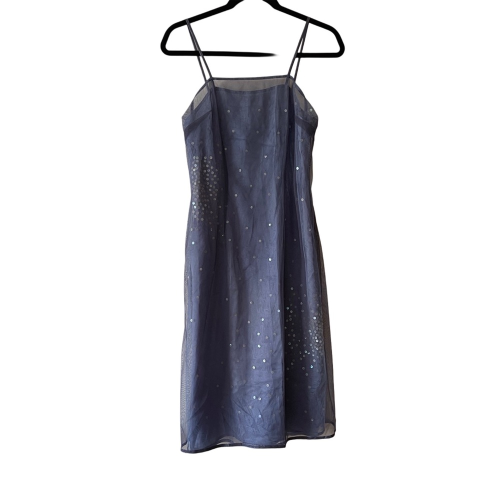 Vintage Express Sheer Sequin Blue Dress Set w/ Scarf & Mini Bag Size 1/2
